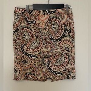 Van Heusen Women’s Knee-Length Peach, Cream & Light Green Paisley Skirt, Size 14
